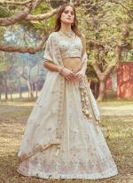 Tissue Cream Wedding Wear Stone Beads Work Lehenga Choli